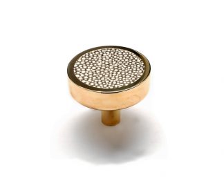 Round Knob with Leather Accent in Polished Unlacquered Brass