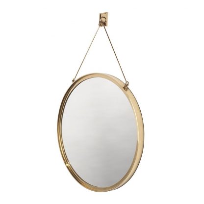 Waterworks Latchet Wall Mounted Round Mirror in Polished Brass
