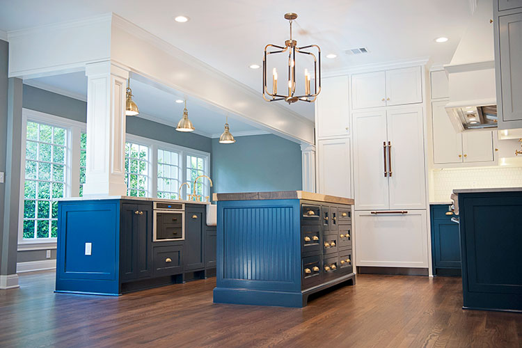 Pemberton Heights, Blue Kitchen Cabinets, Blue Kitchen, Traditional Kitchen, Brass Hardware