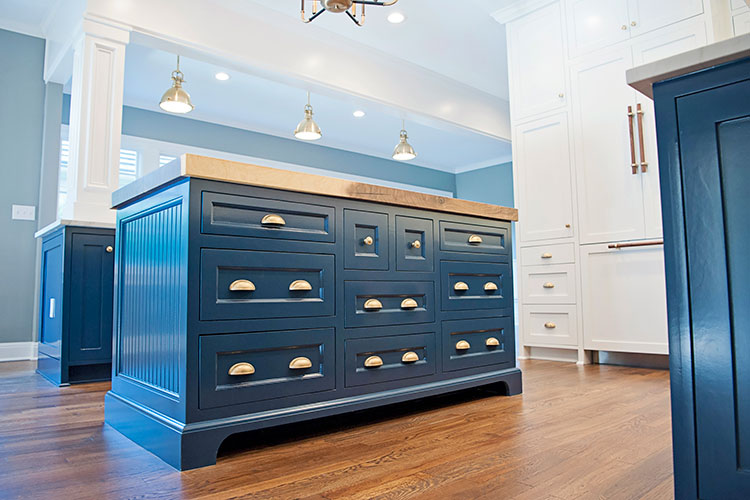 Pemberton Heights, Blue Kitchen Cabinets, Blue Kitchen, Traditional Kitchen, Brass Hardware