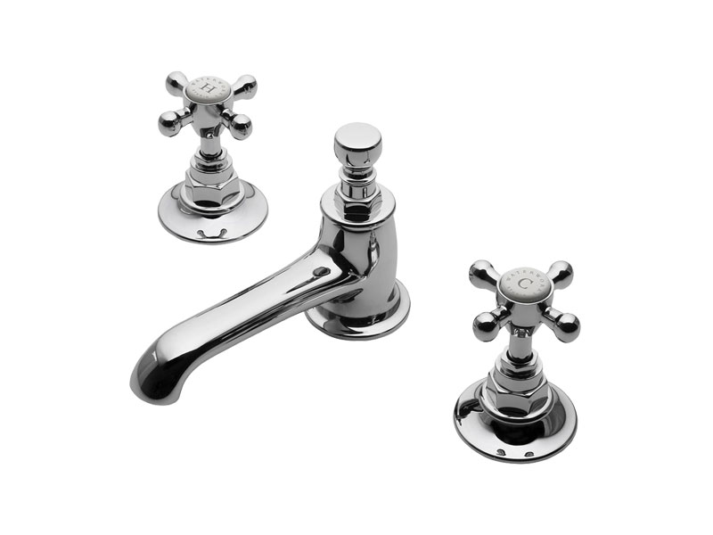 Waterworks Highgate Low Profile Three Hole Deck Mounted Lavatory Faucet - Metal Cross Handles