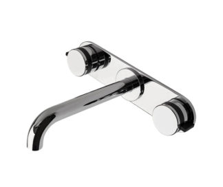 Waterworks Decibel Low Profile Three Hole Wall Mounted Lavatory Faucet - Metal Knob Handles and Valve