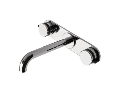 Waterworks Decibel Low Profile Three Hole Wall Mounted Lavatory Faucet - Metal Knob Handles and Valve