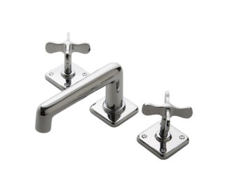 Waterworks Ludlow Low Profile Three Hole Deck Mounted Lavatory Faucet with Metal Cross Handles
