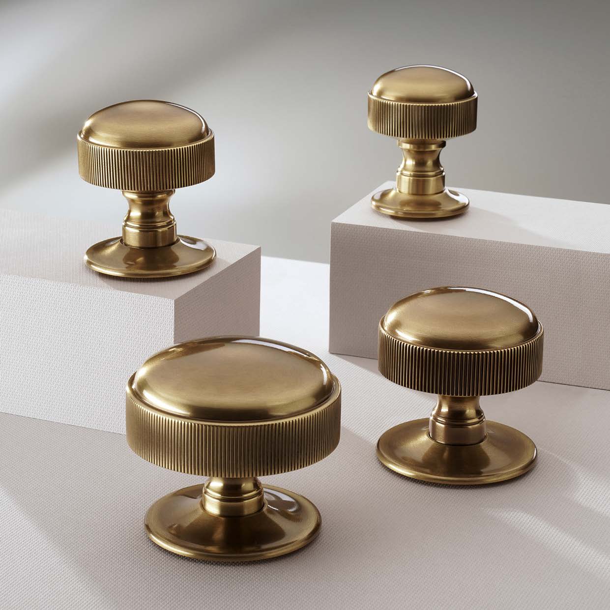 Round cabinet knobs with ribbed edges
