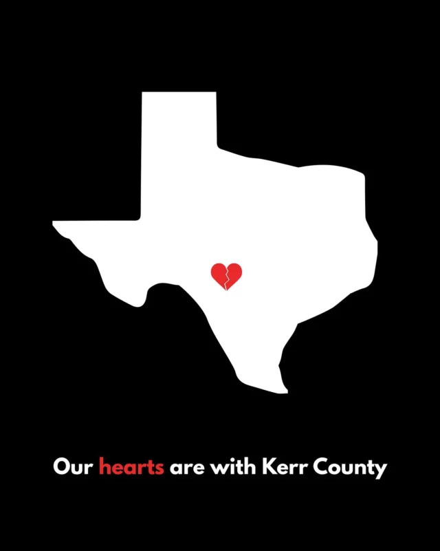 Our hearts are with Kerr County and everyone affected by the catastrophic flood of July 4. At the link in our Instagram bio, we’ve shared links to donate to the Kerr County Flood Relief Fund, GoFundMe’s verified Flood Relief Fundraisers and Kerrville Pets Alive’s search and rescue efforts.

#KerrUnited #KerrCounty #FloodRelief