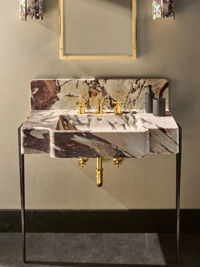 Elevate your space with sinks carved from a single block of Italian marble. We’re especially drawn to Waterworks’ marble sinks paired with legs in brass, blackened steel, or bronze where contrasting materials come together to create a sculptural, one-of-a-kind presence in every bathroom.

@waterworks #alexandermarchant #waterworks #marbledesign #luxurybath #moderndesign